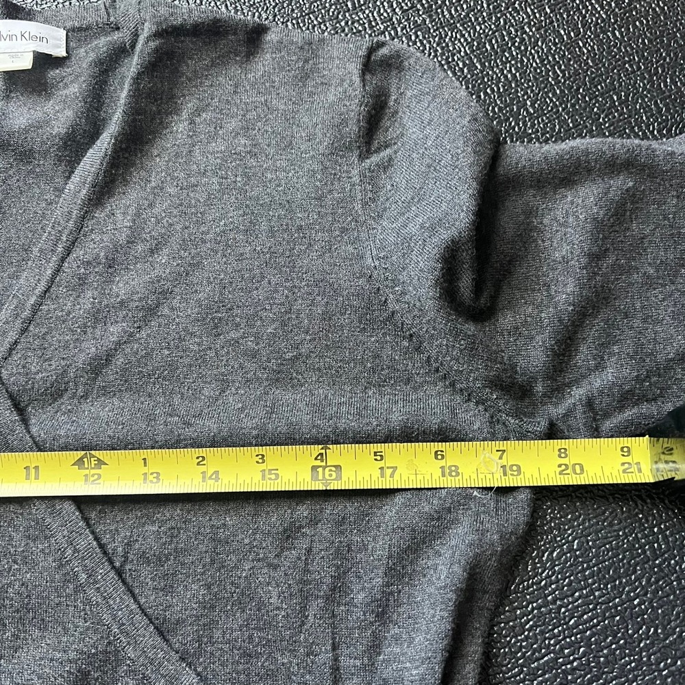 Calvin Klein Charcoal Gray Faux Wrap‎ Sweater Dress L Professional Minimalist - Picture 7 of 9